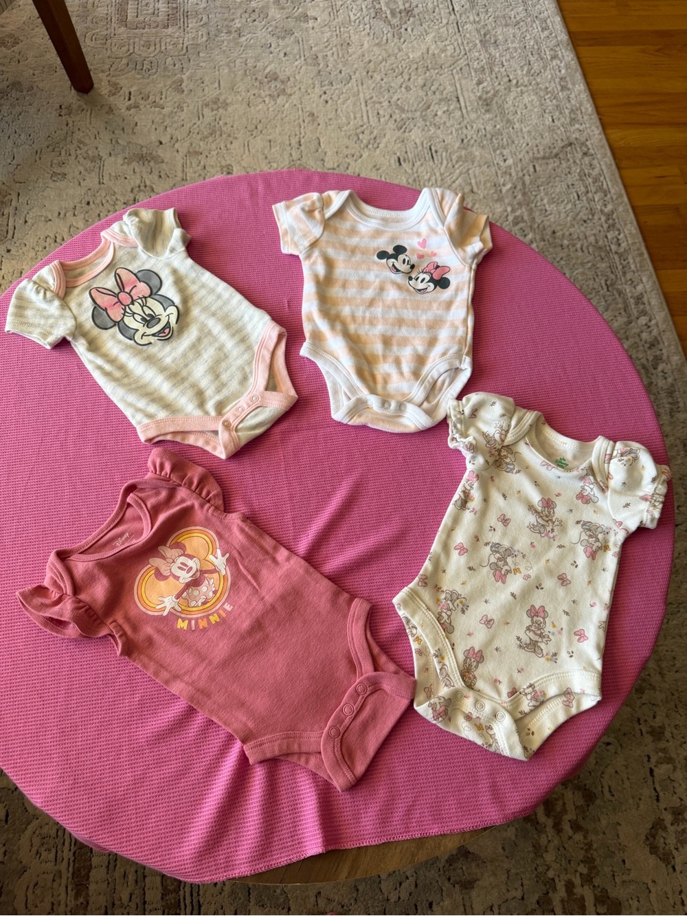 Minnie Mouse Pink & Cream 4-Pack Baby One-Pieces